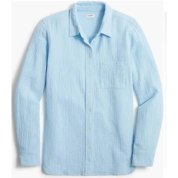 NWOT J.Crew Women Gauze Button-Up Shirt Light Blue Vacation Lightweight - Picture 3 of 8